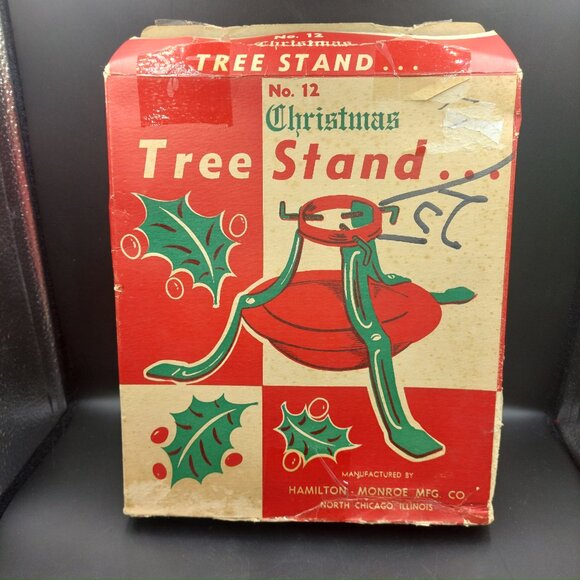 Vintage Metal Christmas Tree Stand w/Box Red Green Hamilton Monroe No. 12 - Picture 6 of 10